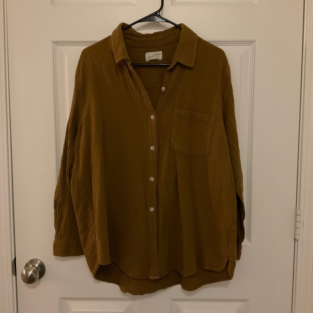 Mustard colored gauze feel button down